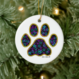 Dog Paw with Stars Ceramic Ornament