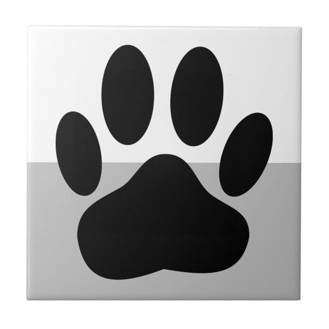 Dog Pawprint Black White and Grey Ceramic Tile (Front)