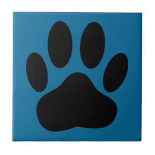 Dog Pawprint Blue Background Ceramic Tile