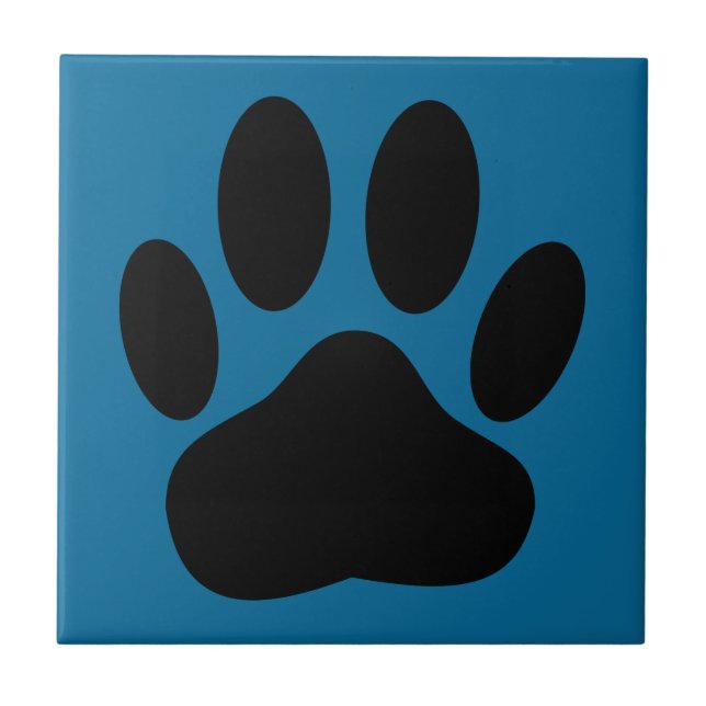 Dog Pawprint Blue Background Ceramic Tile (Front)