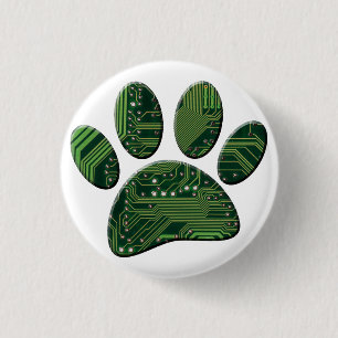 Dog Pawprint Circuit Board 3 Cm Round Badge