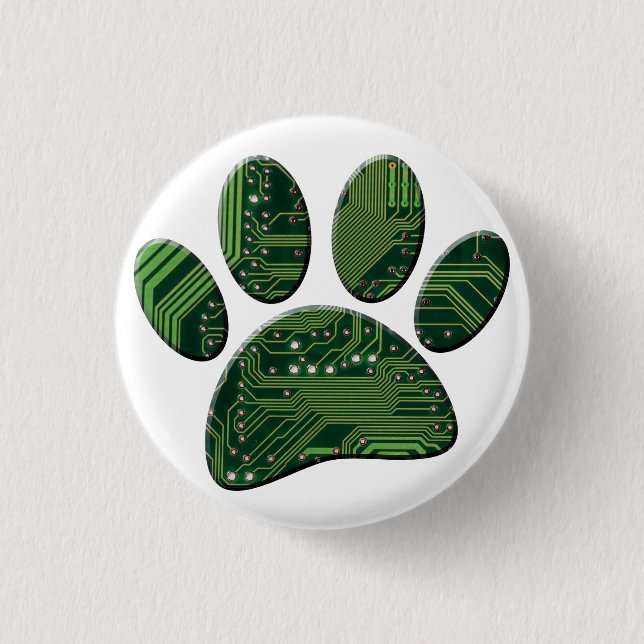 Dog Pawprint Circuit Board 3 Cm Round Badge (Front)
