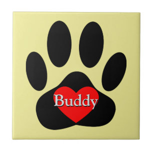 Dog Pawprint Custom Name Ceramic Tile