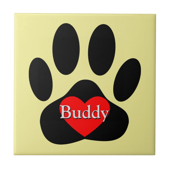 Dog Pawprint Custom Name Ceramic Tile (Front)