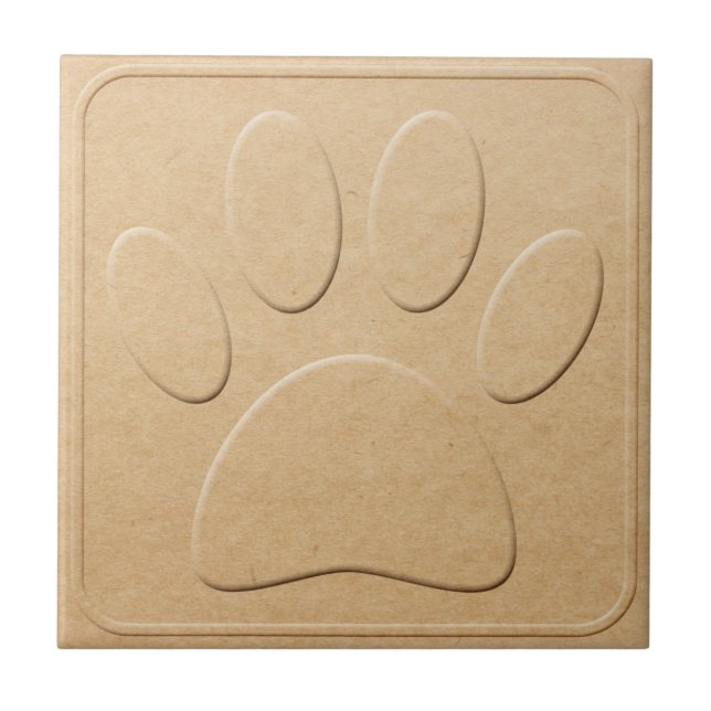 Dog Pawprint Faux Embossed Recycled Paper Print Ceramic Tile (Front)