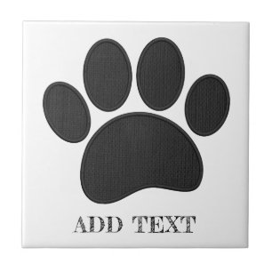 Dog Pawprint Faux Embroidery Custom Text Ceramic Tile