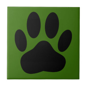 Dog Pawprint Green Background Ceramic Tile