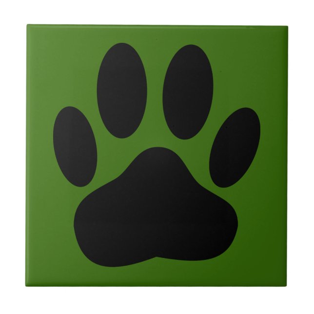 Dog Pawprint Green Background Ceramic Tile (Front)