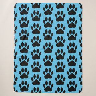 Dog Pawprint On Blue Sherpa Blanket