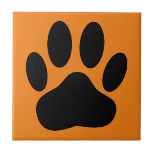 Dog Pawprint Orange Background Ceramic Tile