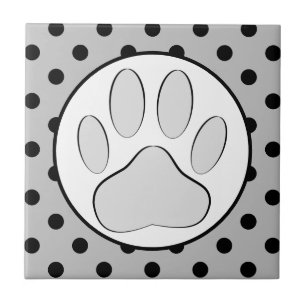 Dog Pawprint Polka Dots Round Frame Ceramic Tile