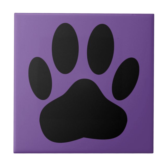 Dog Pawprint Purple Background Ceramic Tile (Front)