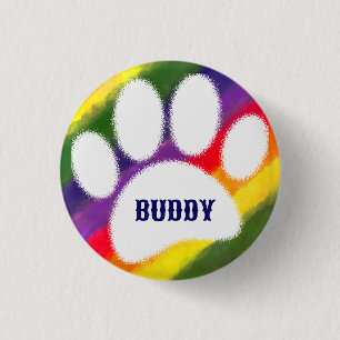 Dog Pawprint Rainbow Pet Watercolor Custom Name 3 Cm Round Badge