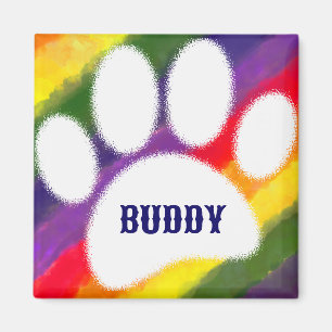 Dog Pawprint Rainbow Watercolor Custom Name Magnet