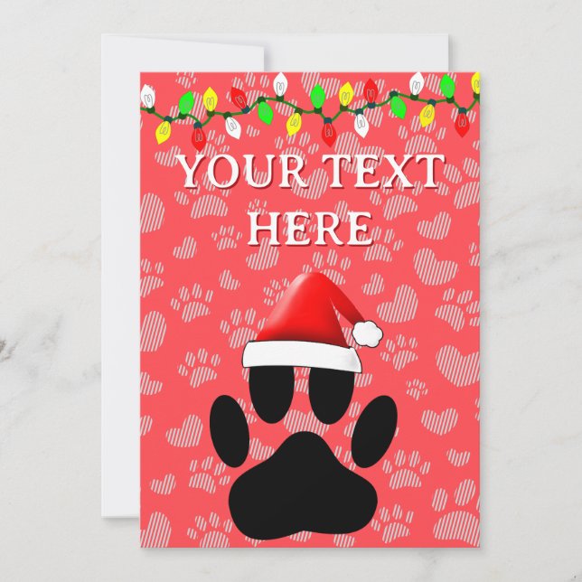 Dog Pawprint Santa Hat Christmas Lights Holiday Card (Front)