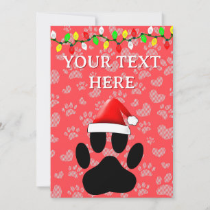 Dog Pawprint Santa Hat Christmas Lights Holiday Card