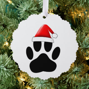 Dog Pawprint Santa Hat Tree Decoration Card