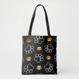 Dog Pawprint Tracks Black Tote Bag