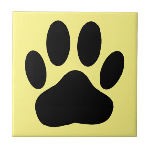 Dog Pawprint Yellow Background Ceramic Tile