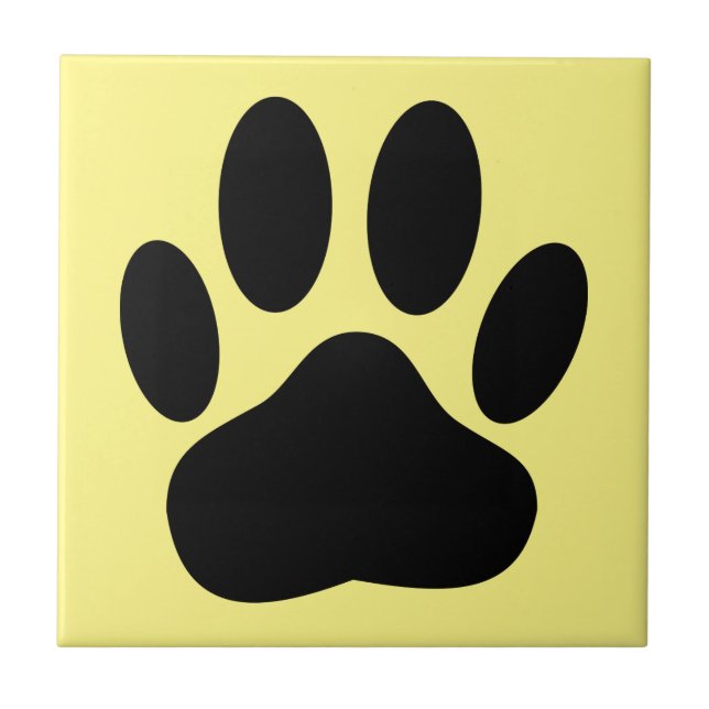Dog Pawprint Yellow Background Ceramic Tile (Front)