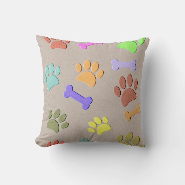 Dog Paws And Bones Faux Colourful Paper  Fleece Bl Cushion (Front)