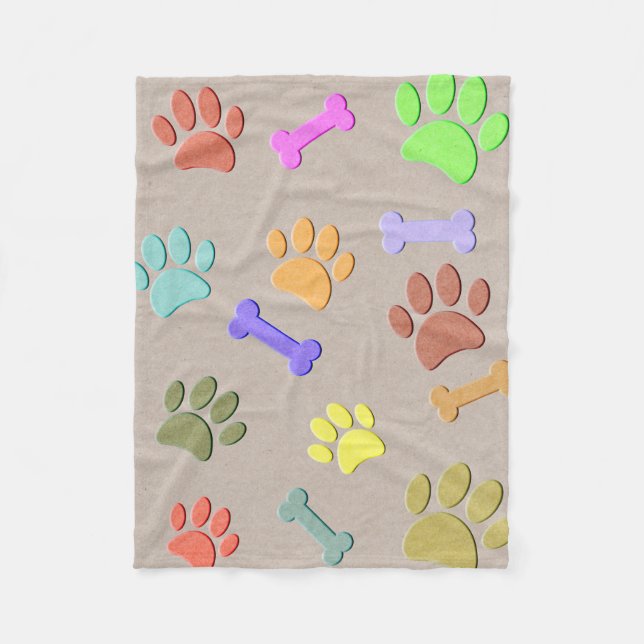 Dog Paws And Bones Faux Colourful Paper  Fleece Blanket (Front)