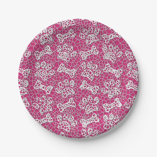 Dog Paws and Bones Faux Lace Art Print Paper Plate (Front)