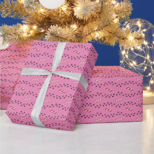 Dog paws And Candy Cane Pattern Bone Wrapping Paper