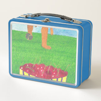 Dog paws and cherry metal lunch box