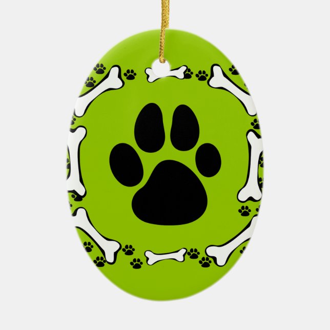 Dog Paws and Dog Bones Ceramic Ornament (Front)
