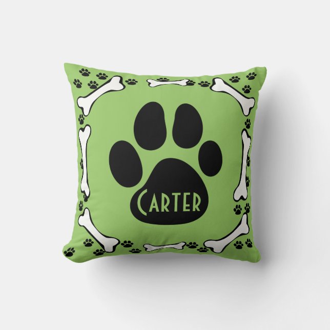 Dog Paws and Dog Bones Pillow (Front)