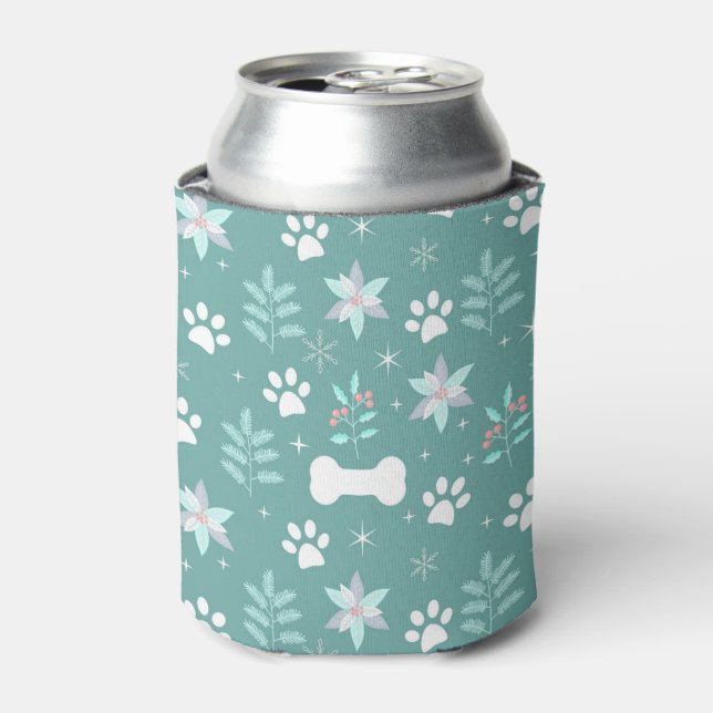Dog Paws and Holiday Bones Pattern Can Cooler (Can Front)