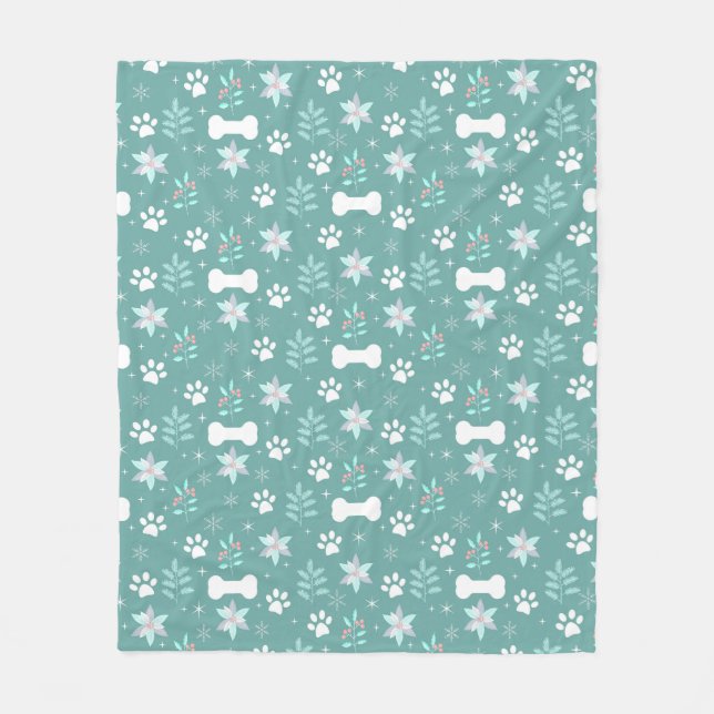 Dog Paws and Holiday Bones Pattern Fleece Blanket (Front)