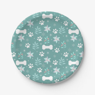 Dog Paws and Holiday Bones Pattern Paper Plate