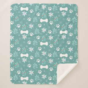 Dog Paws and Holiday Bones Pattern Sherpa Blanket