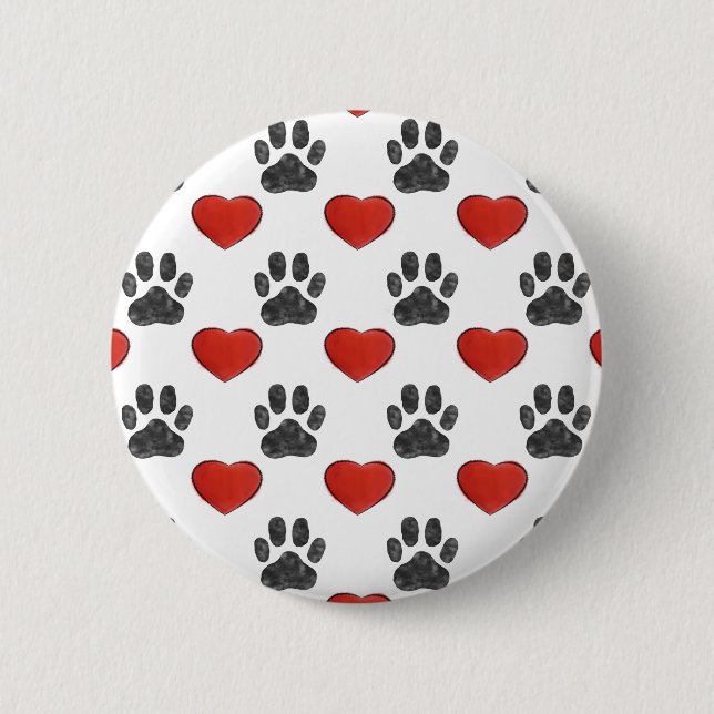 Dog Paws And Red Hearts Painting Pattern 6 Cm Round Badge (Front)