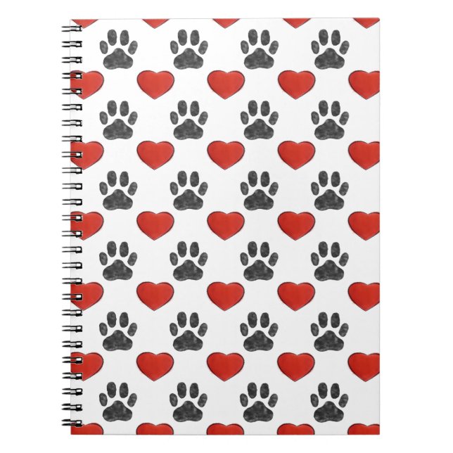 Dog Paws And Red Hearts Painting Pattern Notebook (Front)