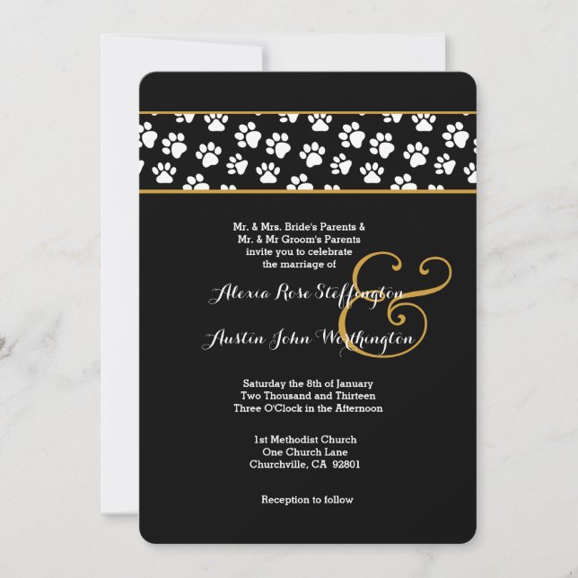 DOG PAWS Animal Print Wedding V03 Invitation (Front)