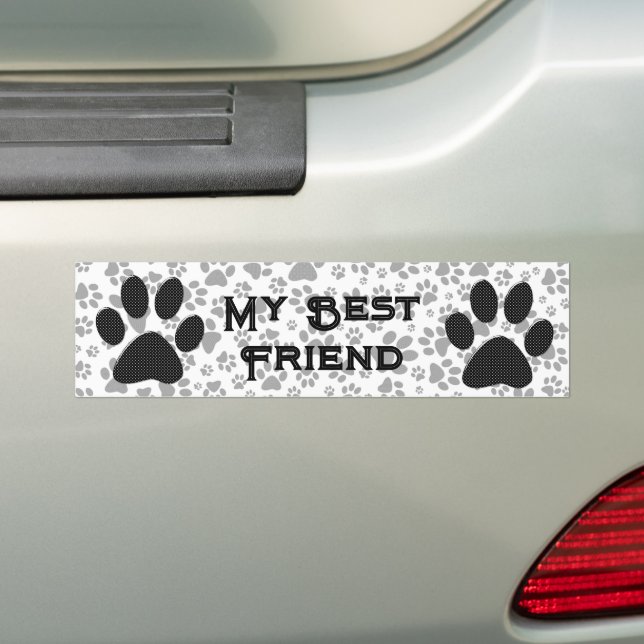 Dog Paws Black and White Polka Bumper Sticker (On Car)