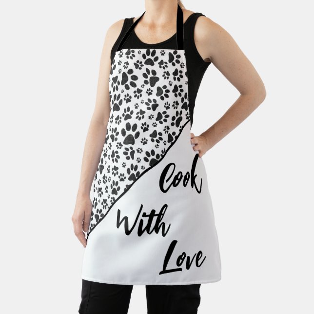 Dog Paws Black and White Polka Dot  Apron (Insitu)