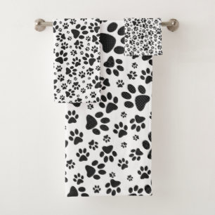 Dog Paws Black and White Polka Dot Bath Towel Set