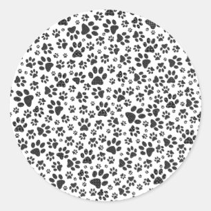 Dog Paws Black and White Polka Dot Classic Round Sticker