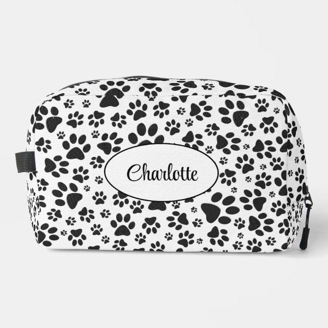 Dog Paws Black and White Polka Dot  Dopp Kit (Front)