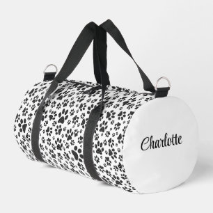 Dog Paws Black and White Polka Dot Duffle Bag