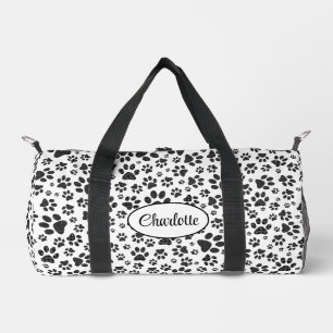 Dog Paws Black and White Polka Dot Duffle Bag