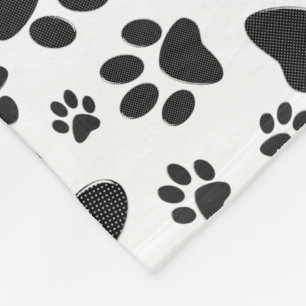 Dog Paws Black and White Polka Dot  Fleece Blanket
