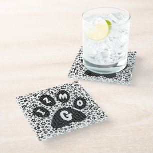 Dog Paws Black and White Polka Dot Glass Coaster