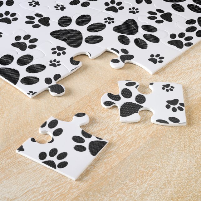 Dog Paws Black and White Polka Dot  Jigsaw Puzzle (Side)