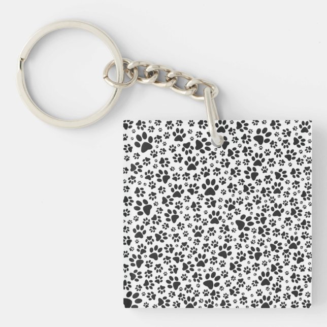 Dog Paws Black and White Polka Dot  Key Ring (Front)