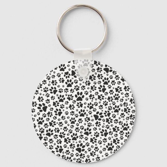Dog Paws Black and White Polka Dot  Key Ring (Front)